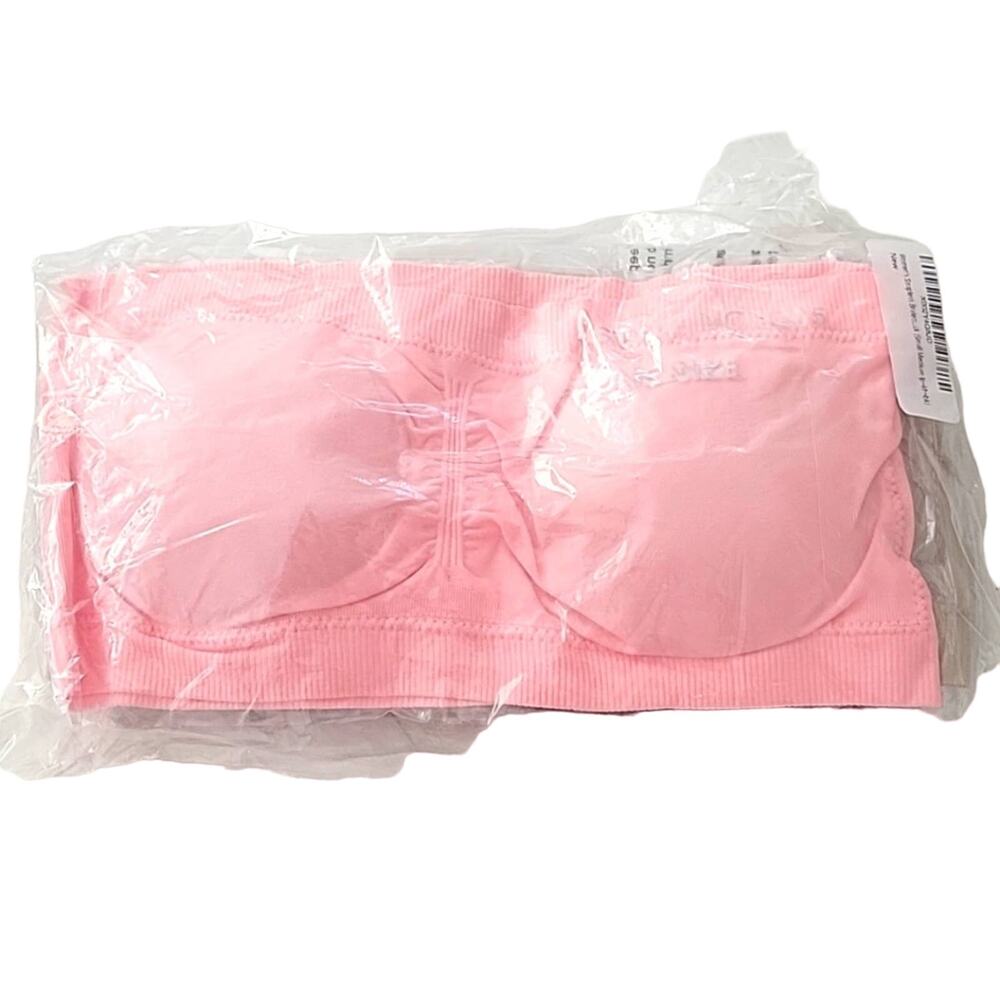 Women's Set of Three Strapless Padded Bralett Pink Khaki Black Size S/M (NIB)